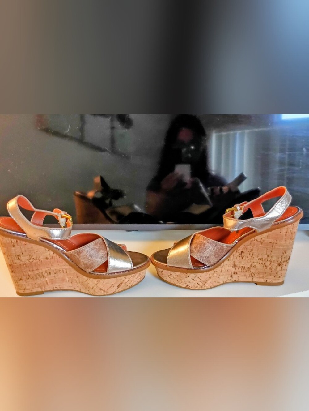 Coach Metallic Gold Cork Wedge Sandals - Women - Picture 3 of 7